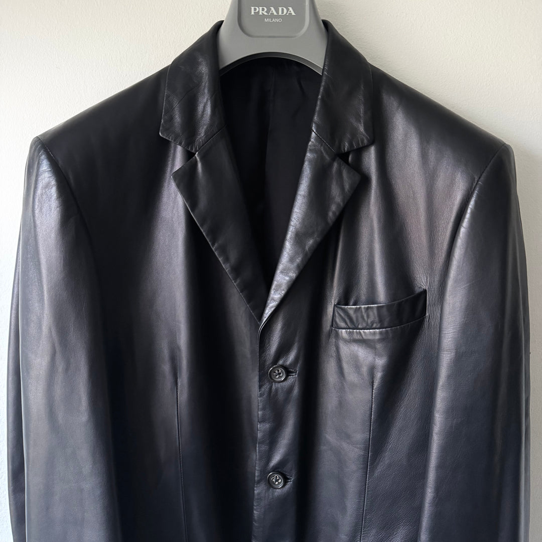 Jil Sander By Raf Simons 2000’s Dark Navy Nappa Lamb Leather Blazer Jacket