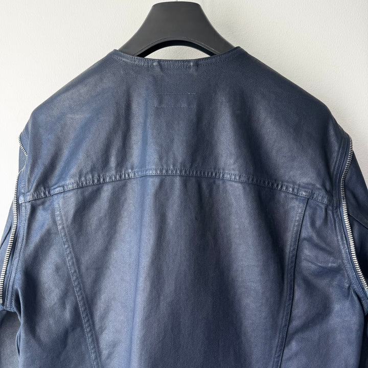 Dries Van Noten AW2014 Black/Navy Waxed Zip-Sleeves Denim Jacket