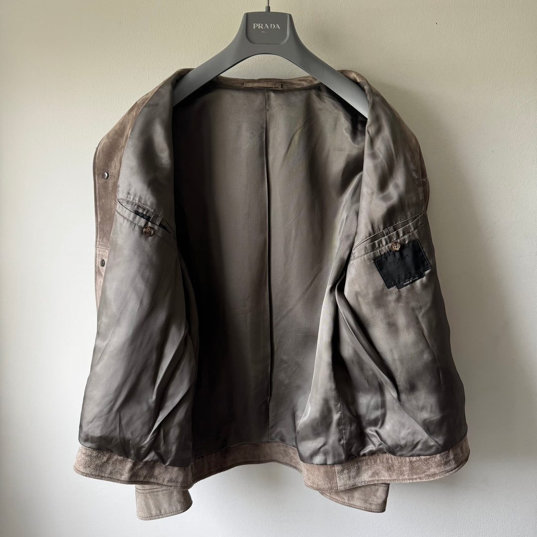 Prada FW1999 Brown Suede/Nubuck Leather Boxy Blouson Jacket