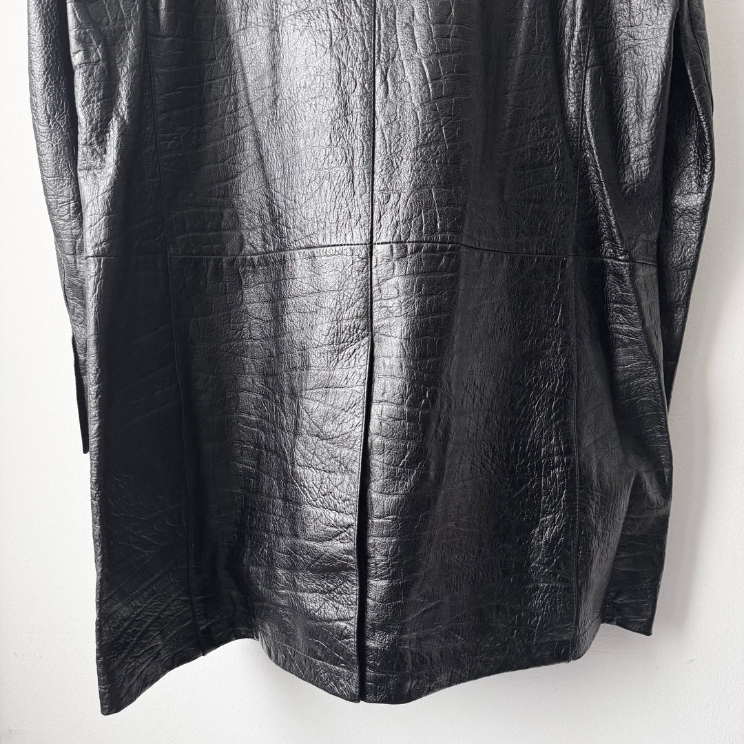 Prada FW2003 Black Textured ”Crocodile” Embossed Leather Coat