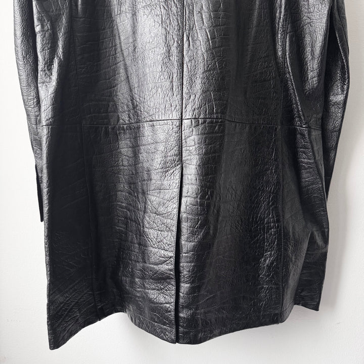 Prada FW2003 Black Textured ”Crocodile” Embossed Leather Coat