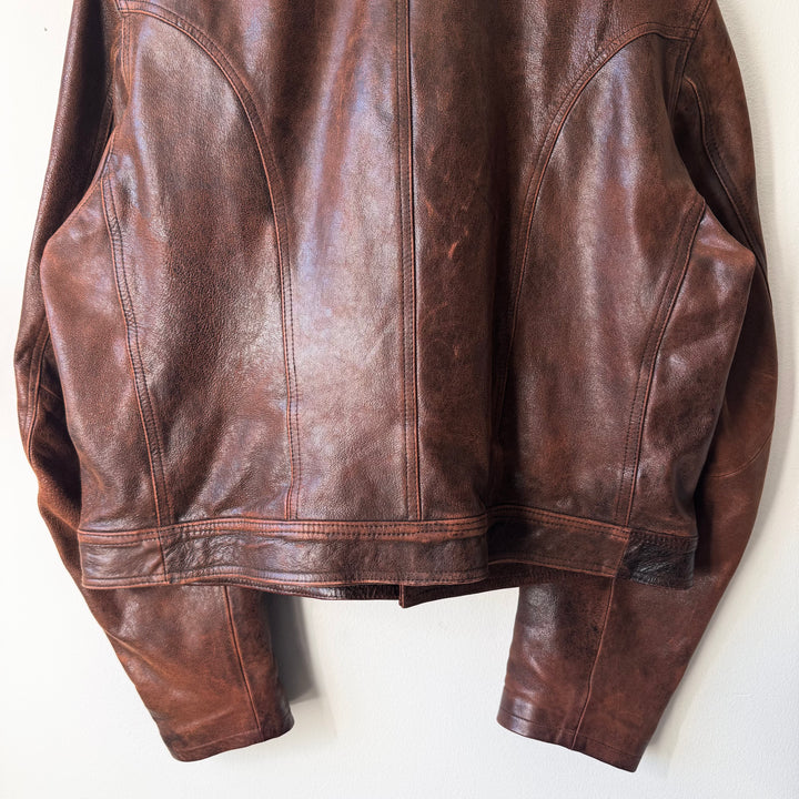 Emporio Armani 1980’s Brown Cracked Leather Perfecto Biker Jacket
