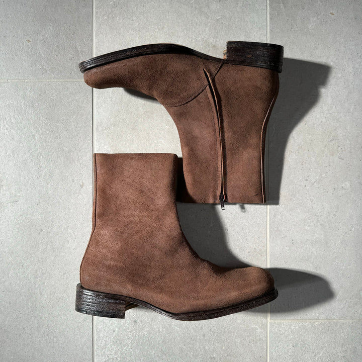 AW2003 Martin Margiela Brown Suede Square Toe Boots