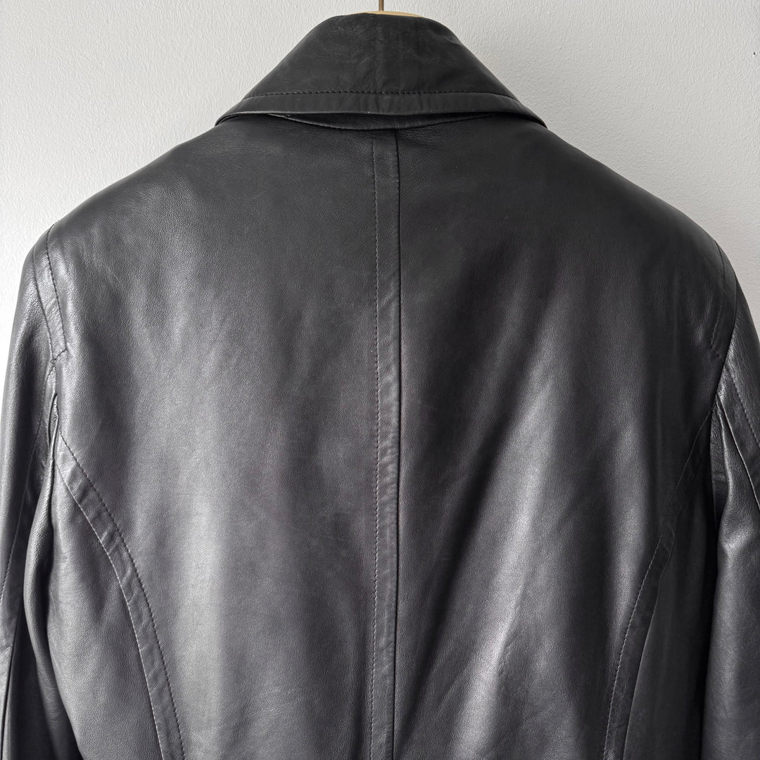 Gucci By Tom Ford FW1996 Black Double Breasted Wool Lined Lamb Leather Peacoat