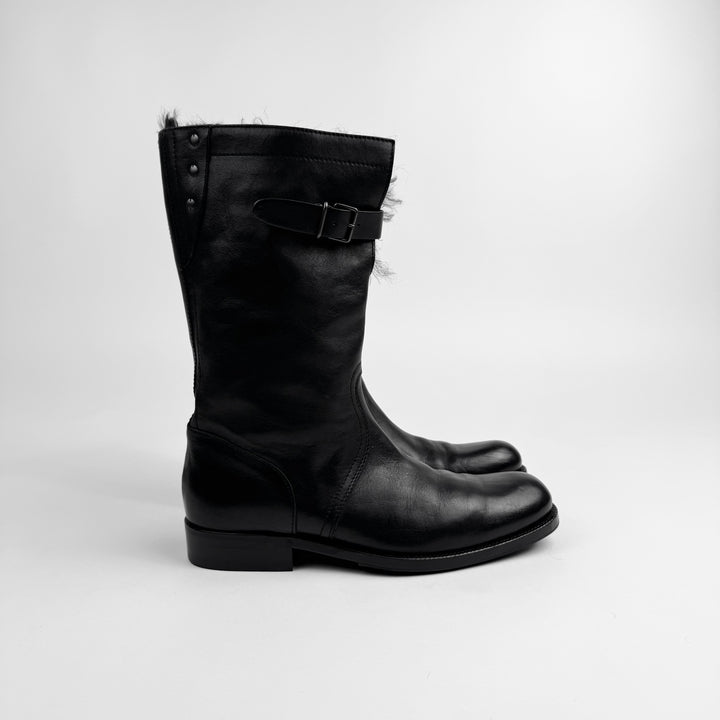 Gucci 2000's Black Shearling Leather Biker Boots