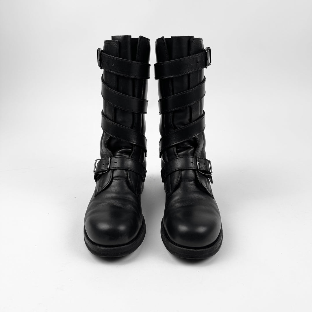 Helmut Lang FW2003 Black Belted Bondage Leather Combat Boots