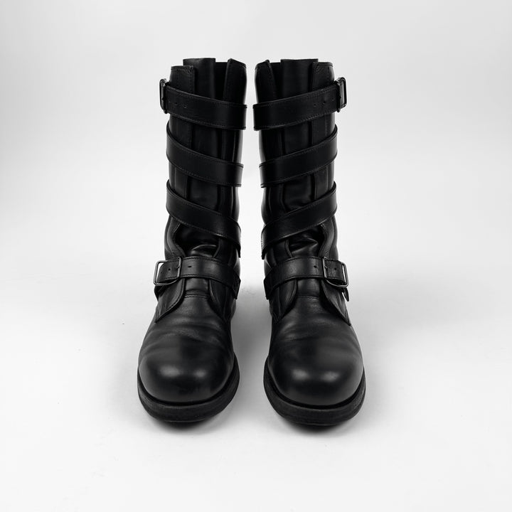 Helmut Lang FW2003 Black Belted Bondage Leather Combat Boots