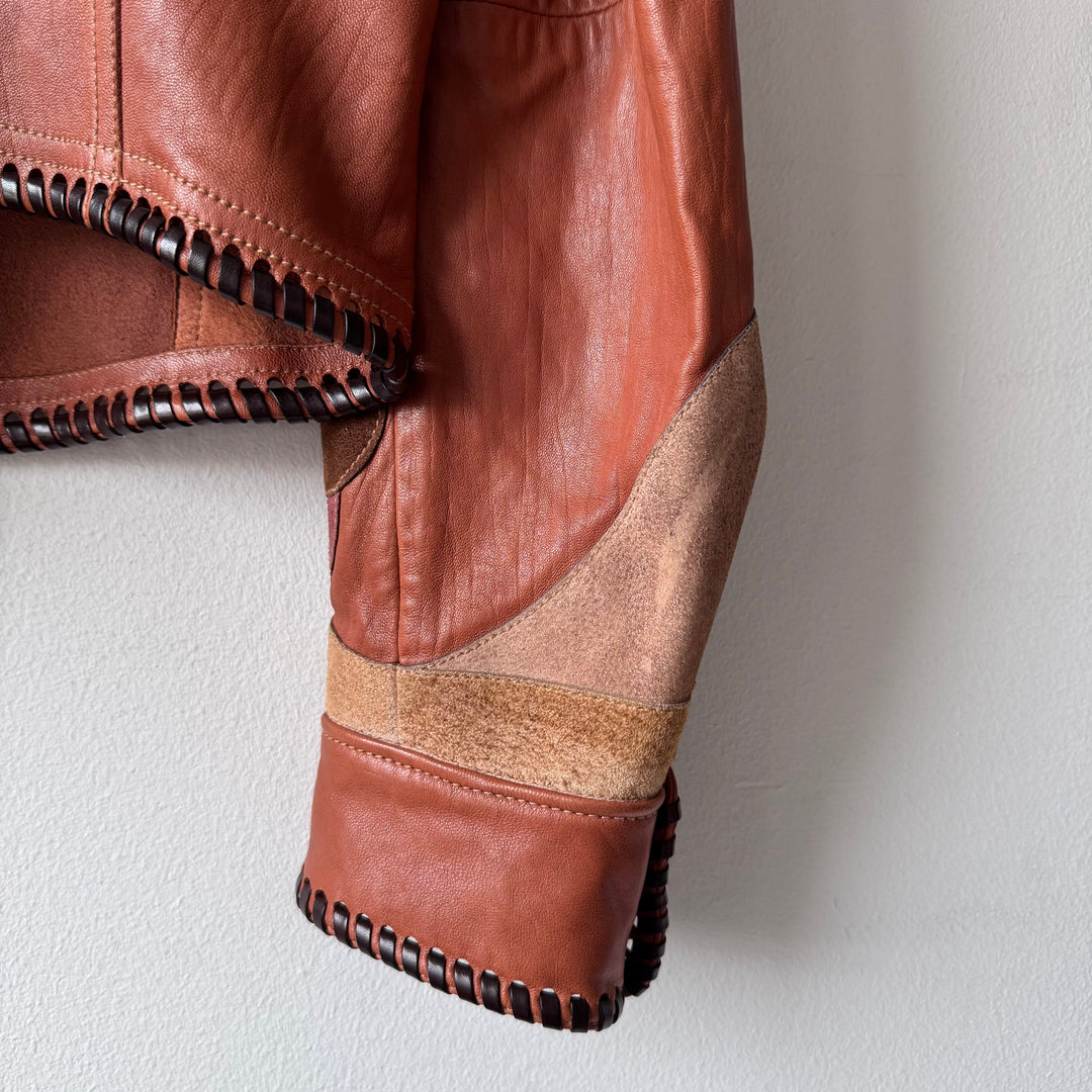 Gucci By Tom Ford SS2004 Brown Butterfly Patchwork Western Leather Jacket