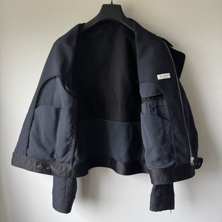 Dries Van Noten SS2013 Navy Cotton Velcro Cropped Café Racer Jacket