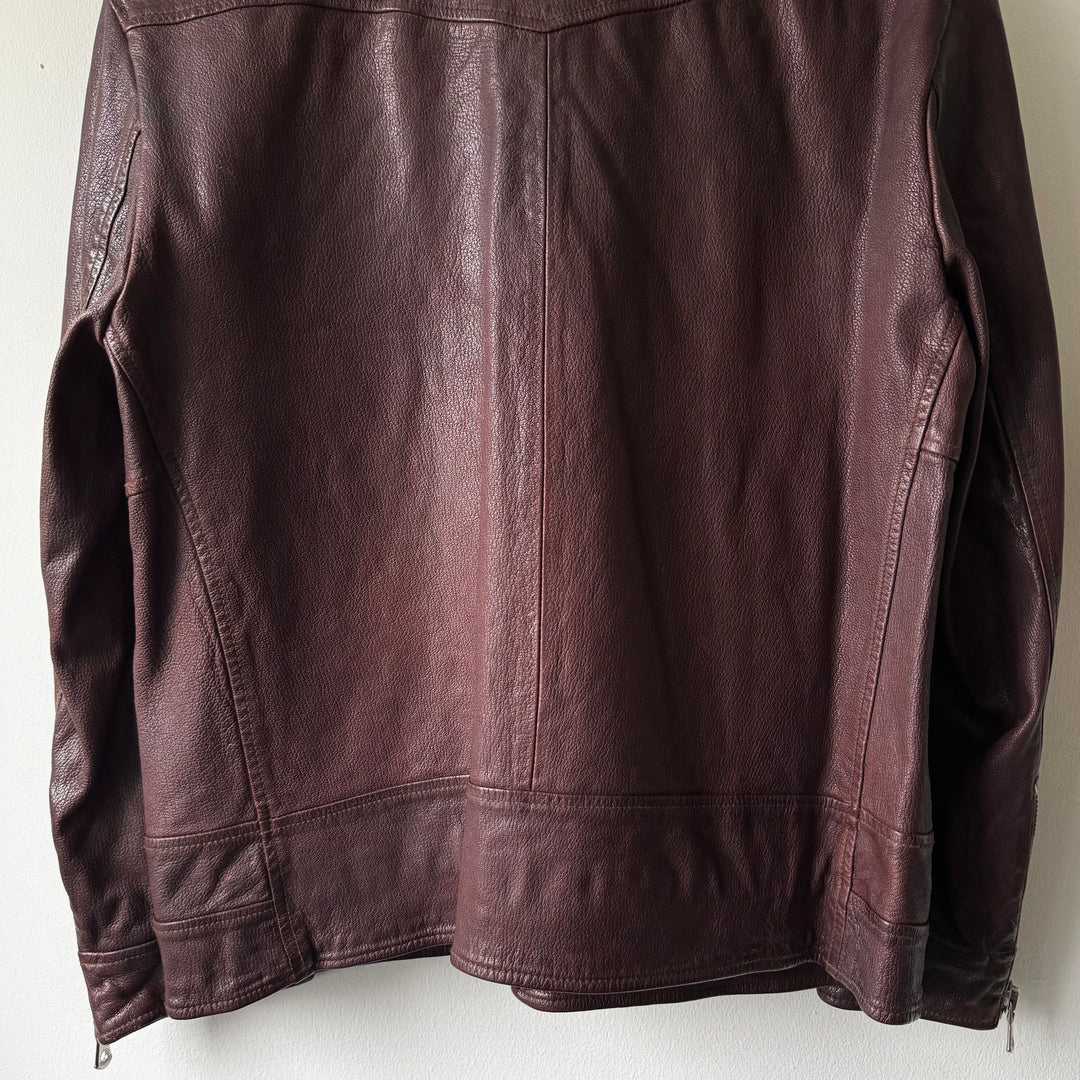 Dolce & Gabbana SS2006 Bordeaux/Brown Glossy Goat Leather Zip-Up Blouson Jacket