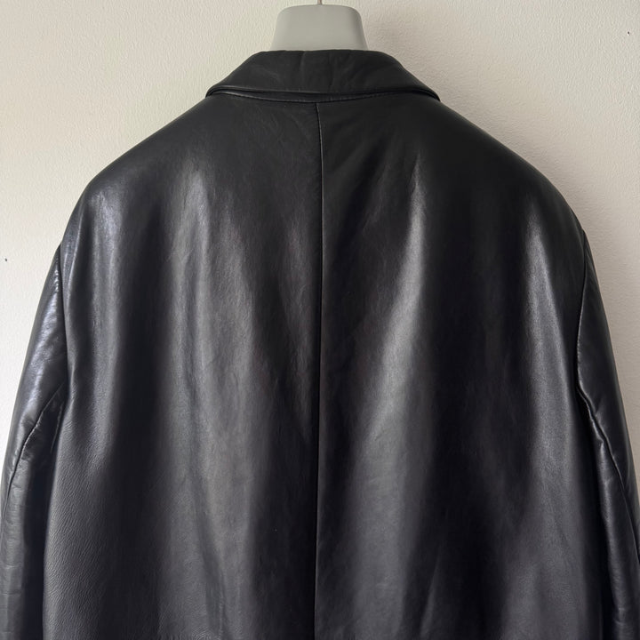 Prada FW1998 Black Lamb Leather Button-Up Overcoat Jacket
