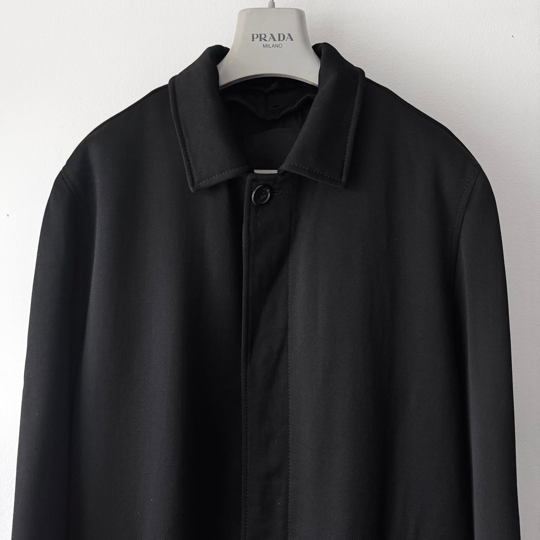 Prada 1990’s Black Wool Quilted Lined Car Coat