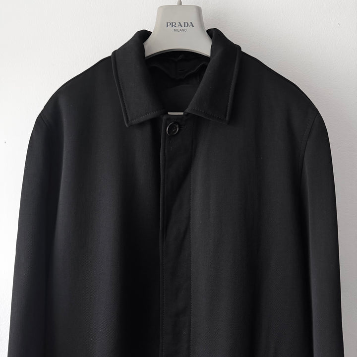 Prada 1990’s Black Wool Quilted Lined Car Coat