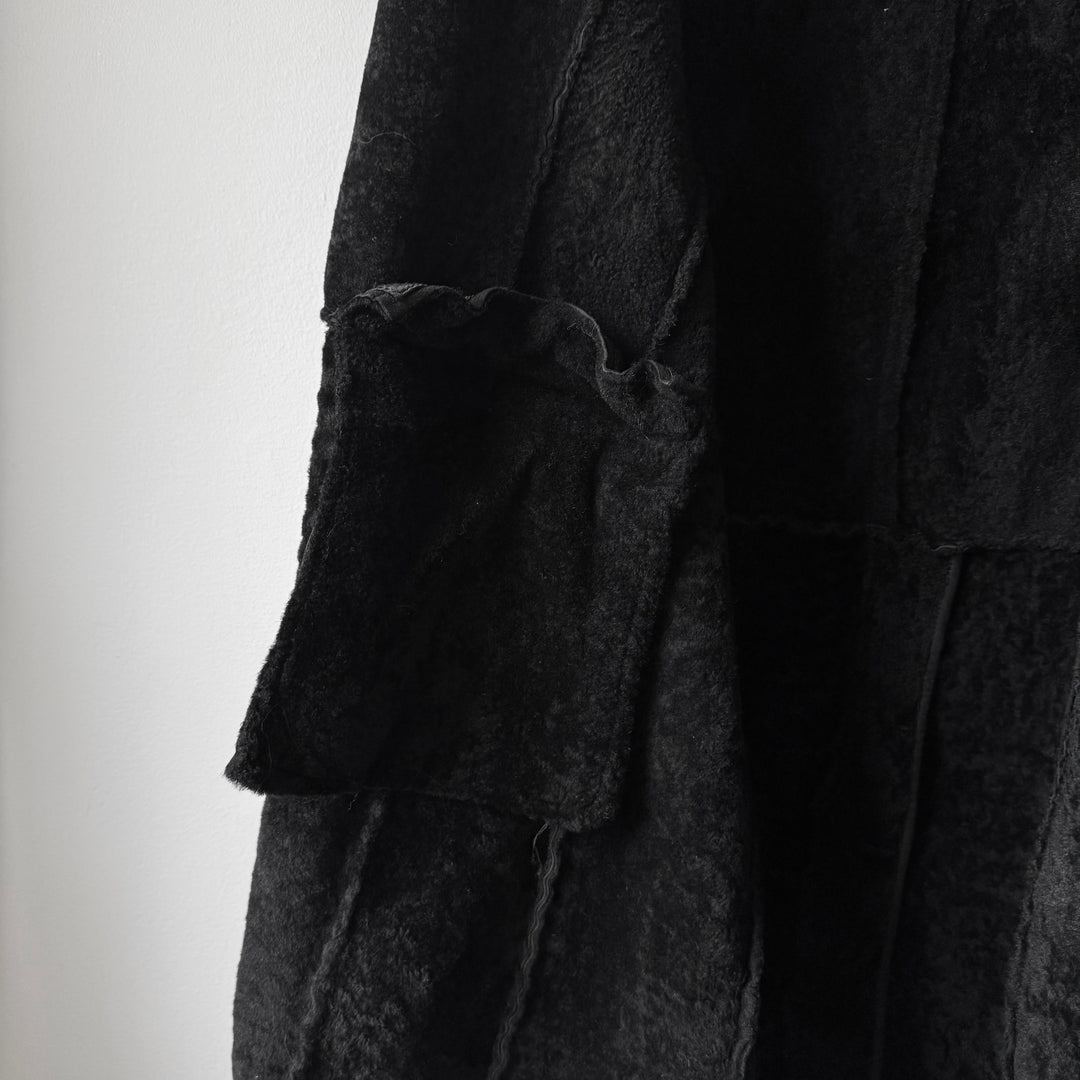 Prada FW2013 Black Reverse Lamb Fur Shearling Leather Button-Up Coat