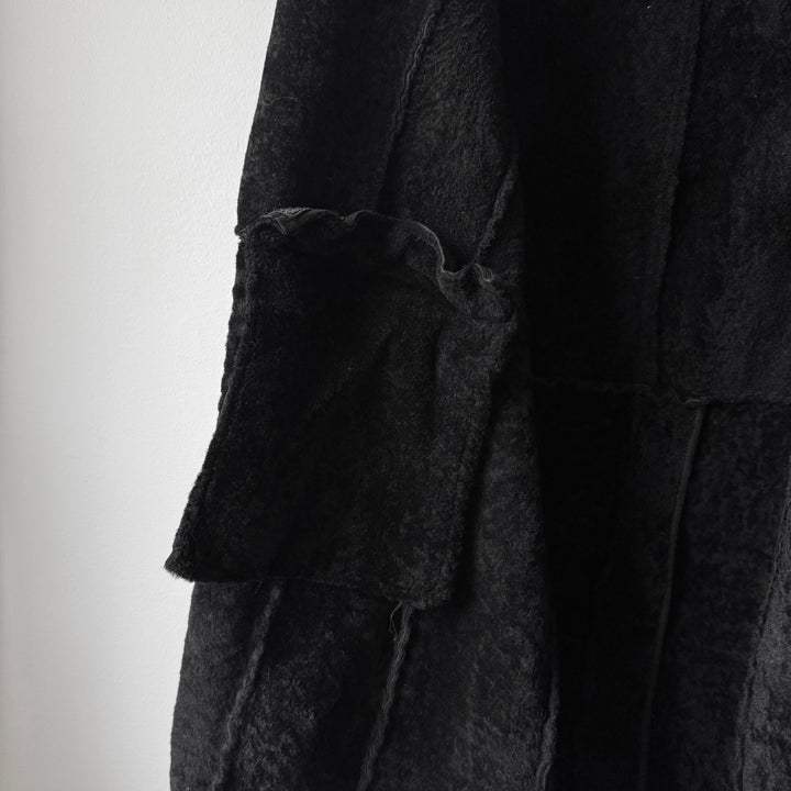 Prada FW2013 Black Reverse Lamb Fur Shearling Leather Button-Up Coat