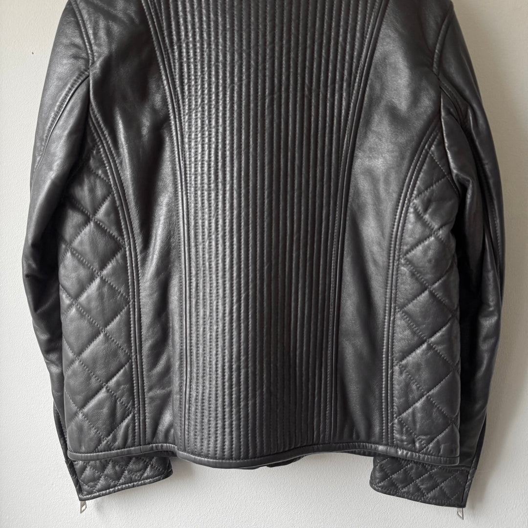 Dolce & Gabbana FW2007 Charcoal Quilted Padded Lamb Leather Café Racer Jacket