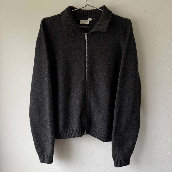 Helmut Lang 1998 Gray Knitted Wool Polo Zip-Up Sweater