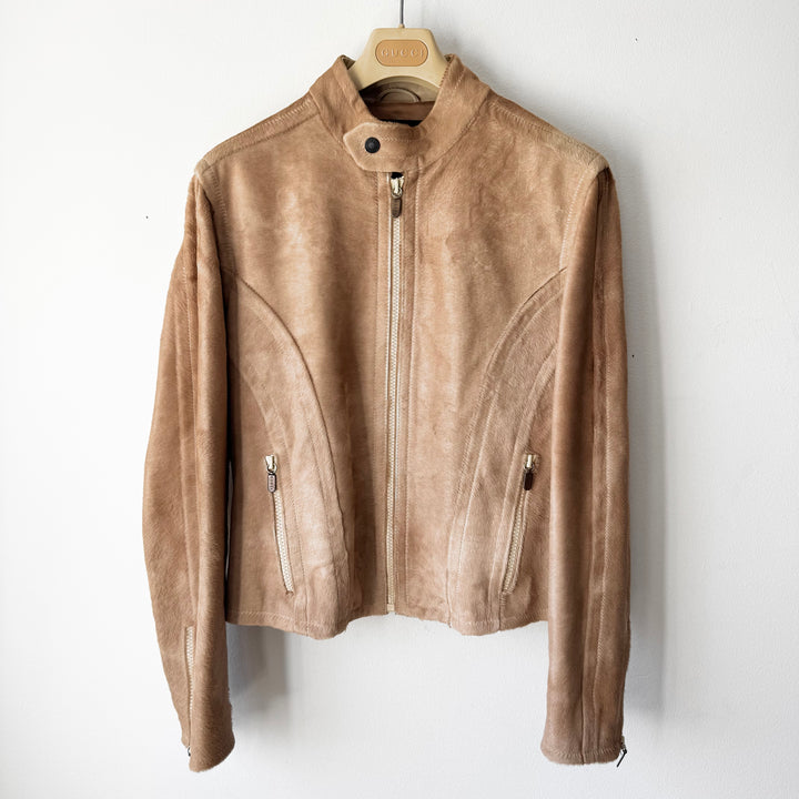 Gucci By Tom Ford FW1996 Camel Pony Hair Calf Leather Moto Jacket