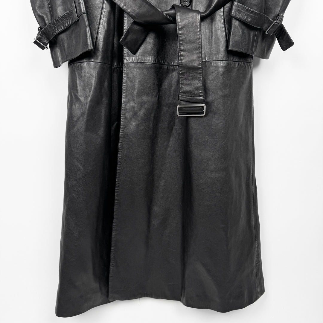 Jil Sander 2000s Black Silk Lined Long Lamb Leather Trench Coat