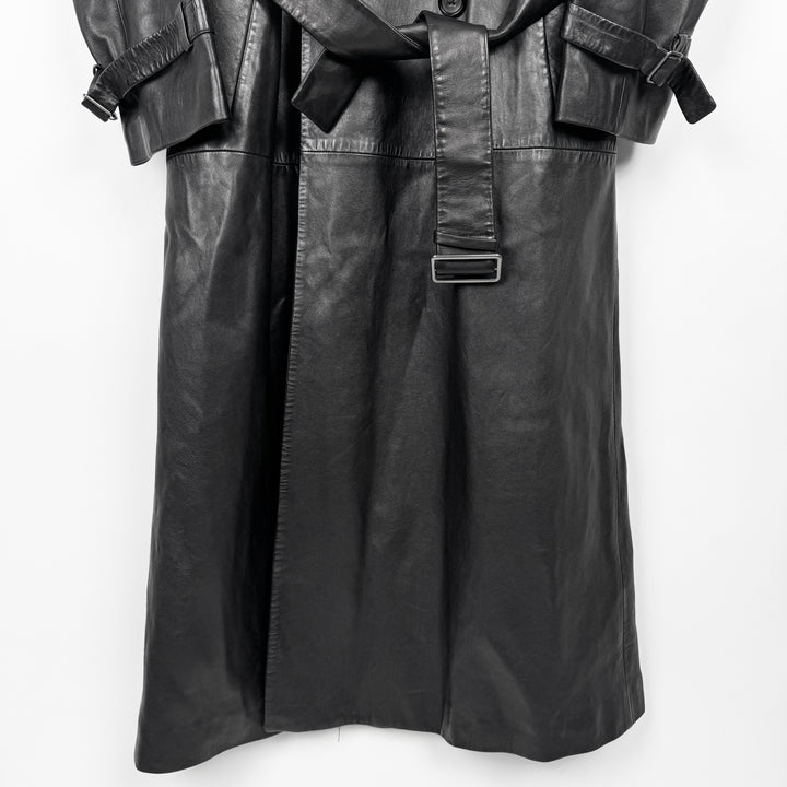 Jil Sander 2000s Black Silk Lined Long Lamb Leather Trench Coat