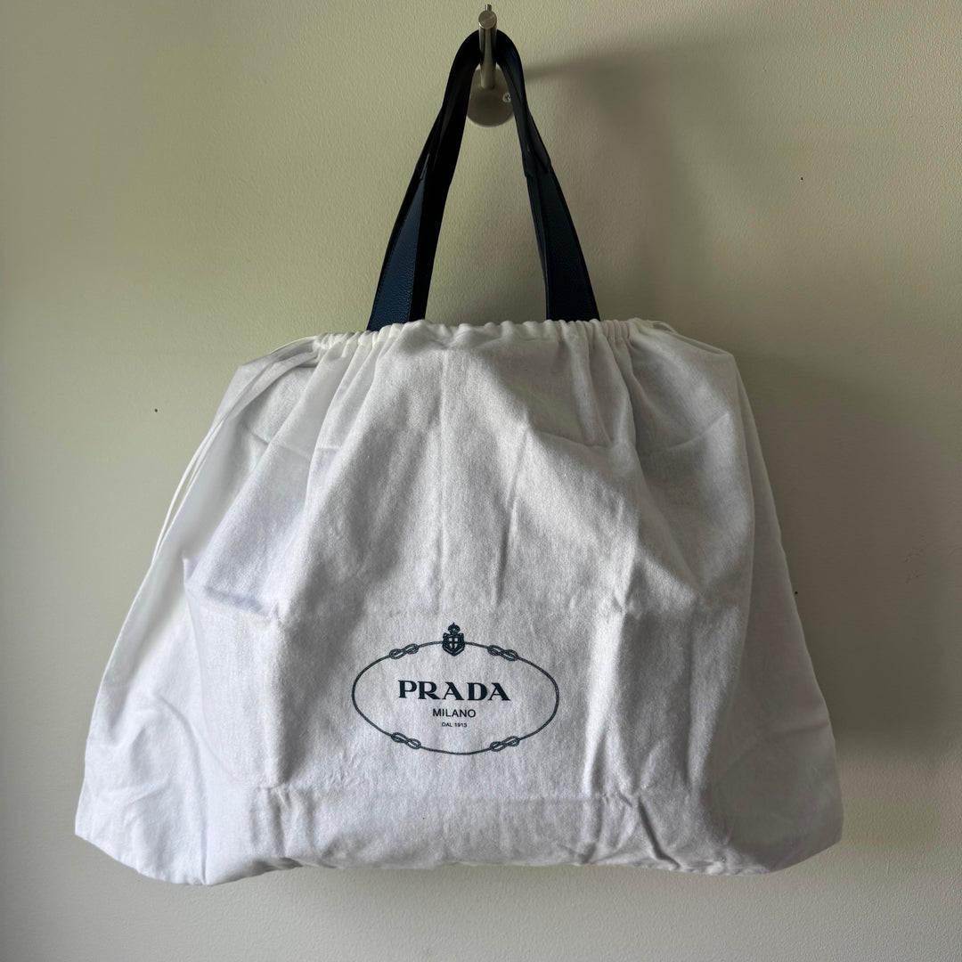Prada Blue Triangle Logo Nappa Leather Large Tote Bag