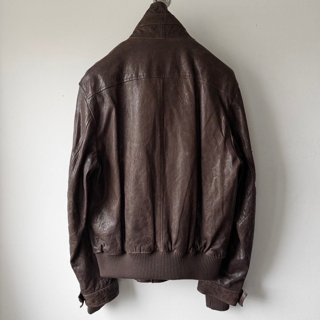 Dolce & Gabbana FW2005 Brown/Black Double Layered Military Bomber Lamb Leather Jacket