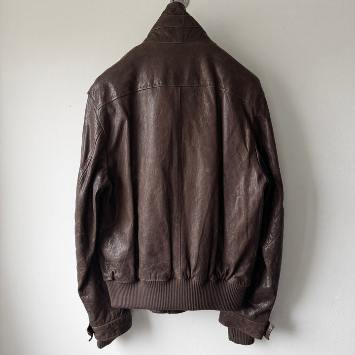 Dolce & Gabbana FW2005 Brown/Black Double Layered Military Bomber Lamb Leather Jacket