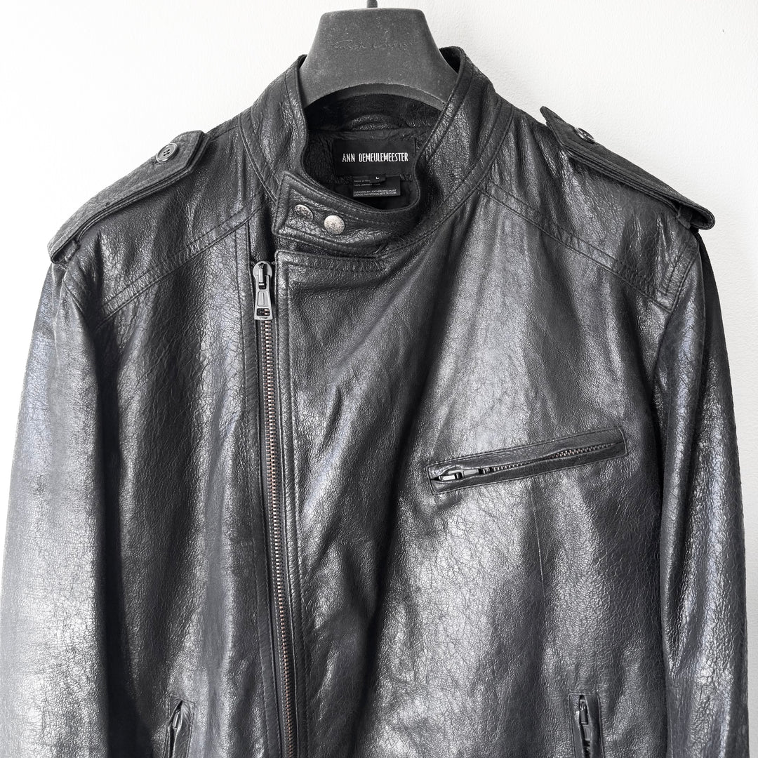 Ann Demeulemeester SS2003 Black Cracked Leather Biker Jacket