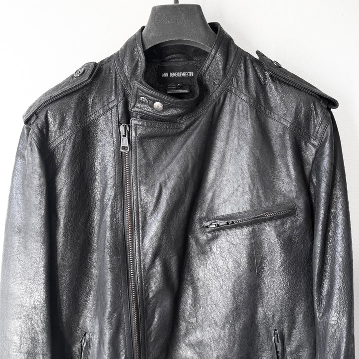 Ann Demeulemeester SS2003 Black Cracked Leather Biker Jacket