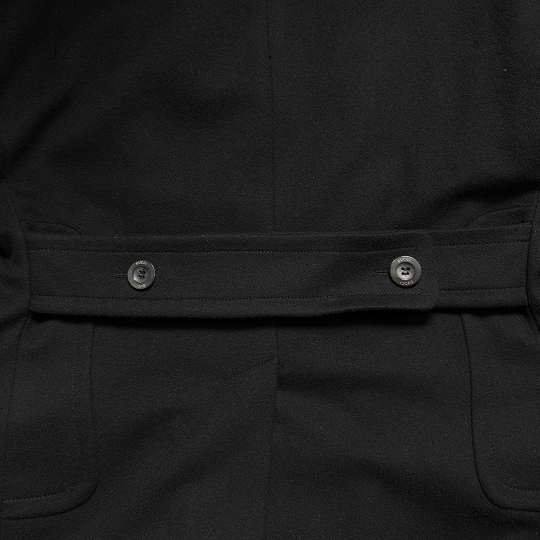 Gucci By Tom Ford FW2002 Black Asymmetrical High Neck Wool Half Coat