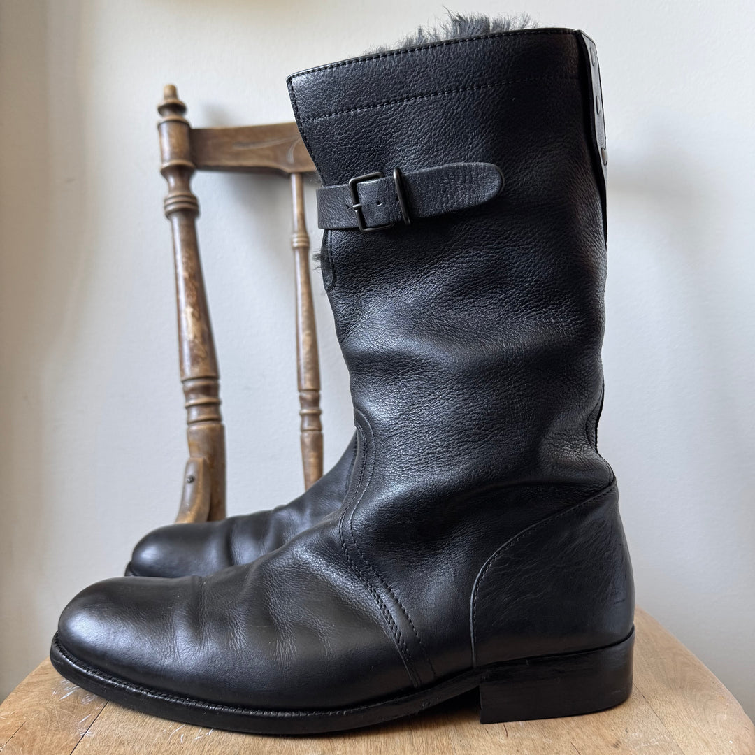 Gucci By Tom Ford 2000's Shearling Biker Leather Boots