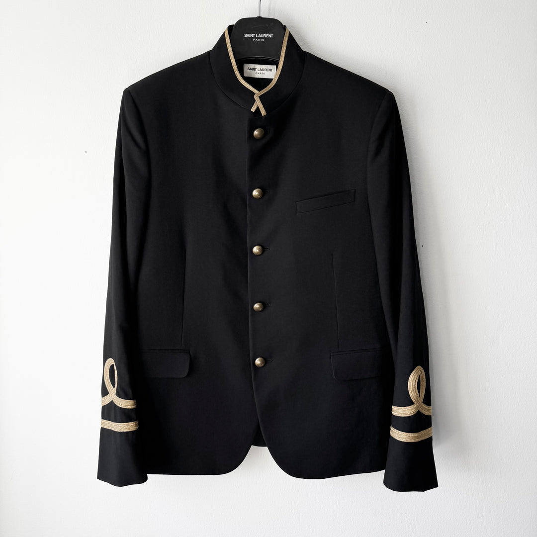 Saint Laurent SS2015 Psych Rock Black Wool Naval Officer Jacket