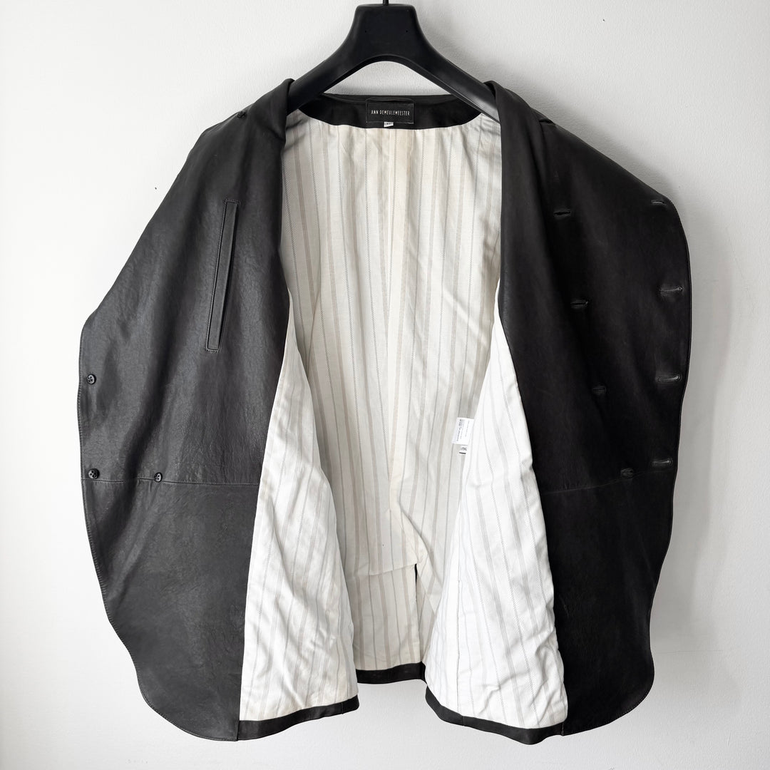 Ann Demeulemeester SS2013 Brown Double Breasted Fencing Leather Jacket