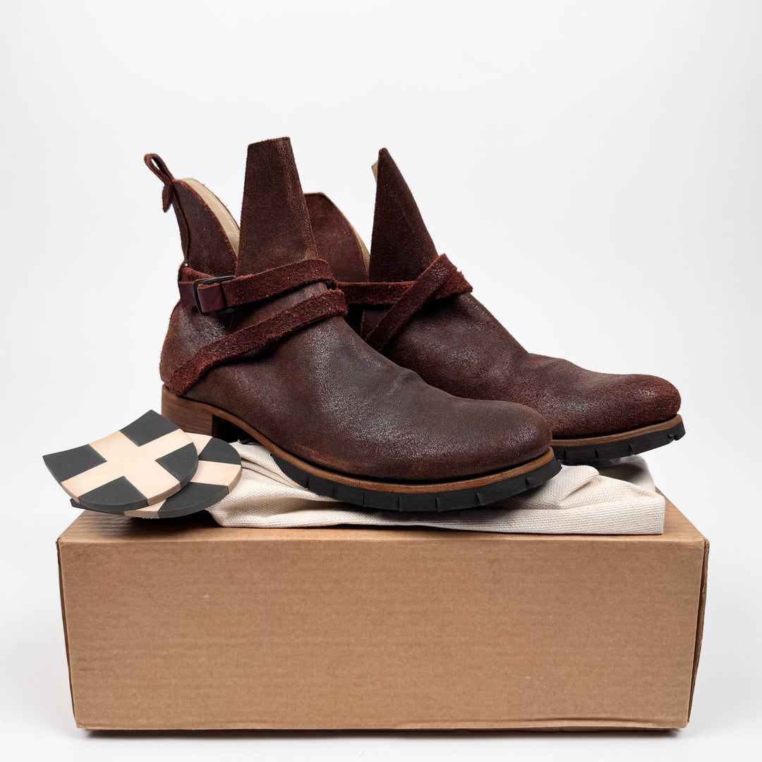 M.A+ Red Bison Leather Buckle Jodhpur Boots w/ Box & Soles