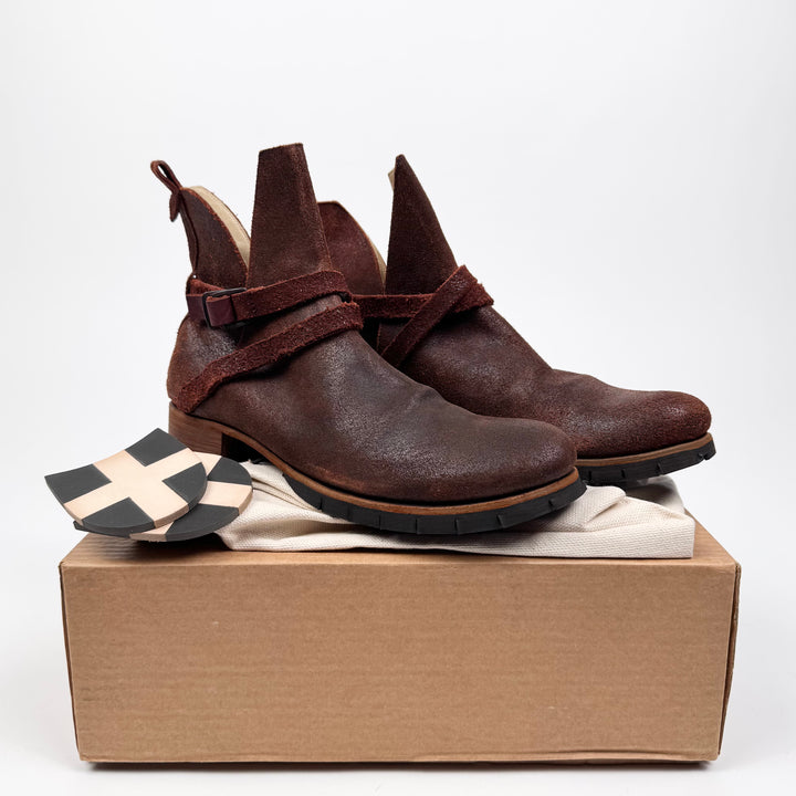 M.A+ Red Bison Leather Buckle Jodhpur Boots w/ Box & Soles