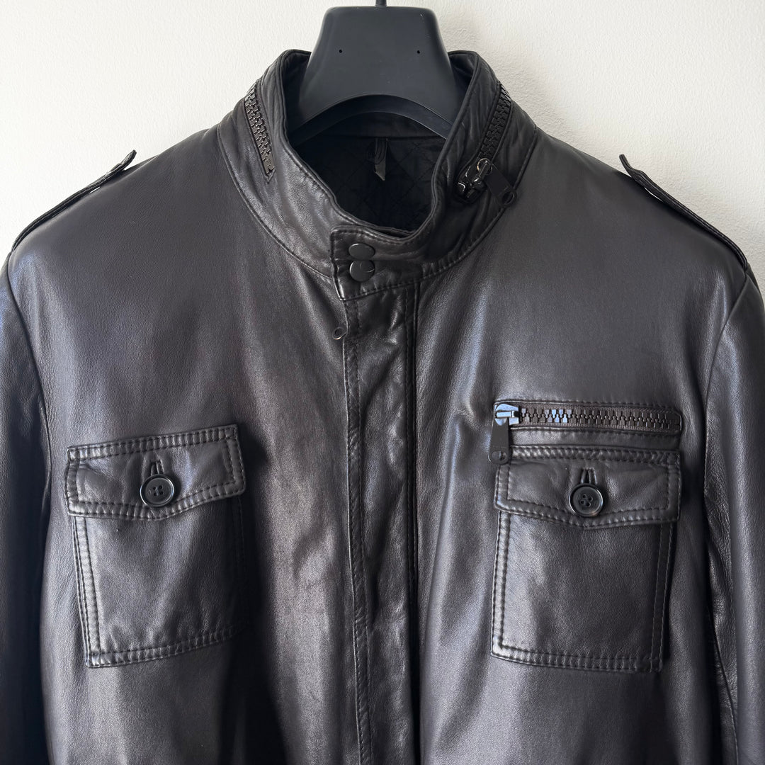 Dior Homme By Hedi Slimane AW2005 Brown Military Flight Blouson Leather Jacket