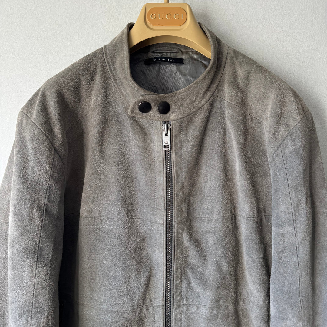 Gucci By Tom Ford FW2004 Grey Suede Moto Biker Leather Jacket