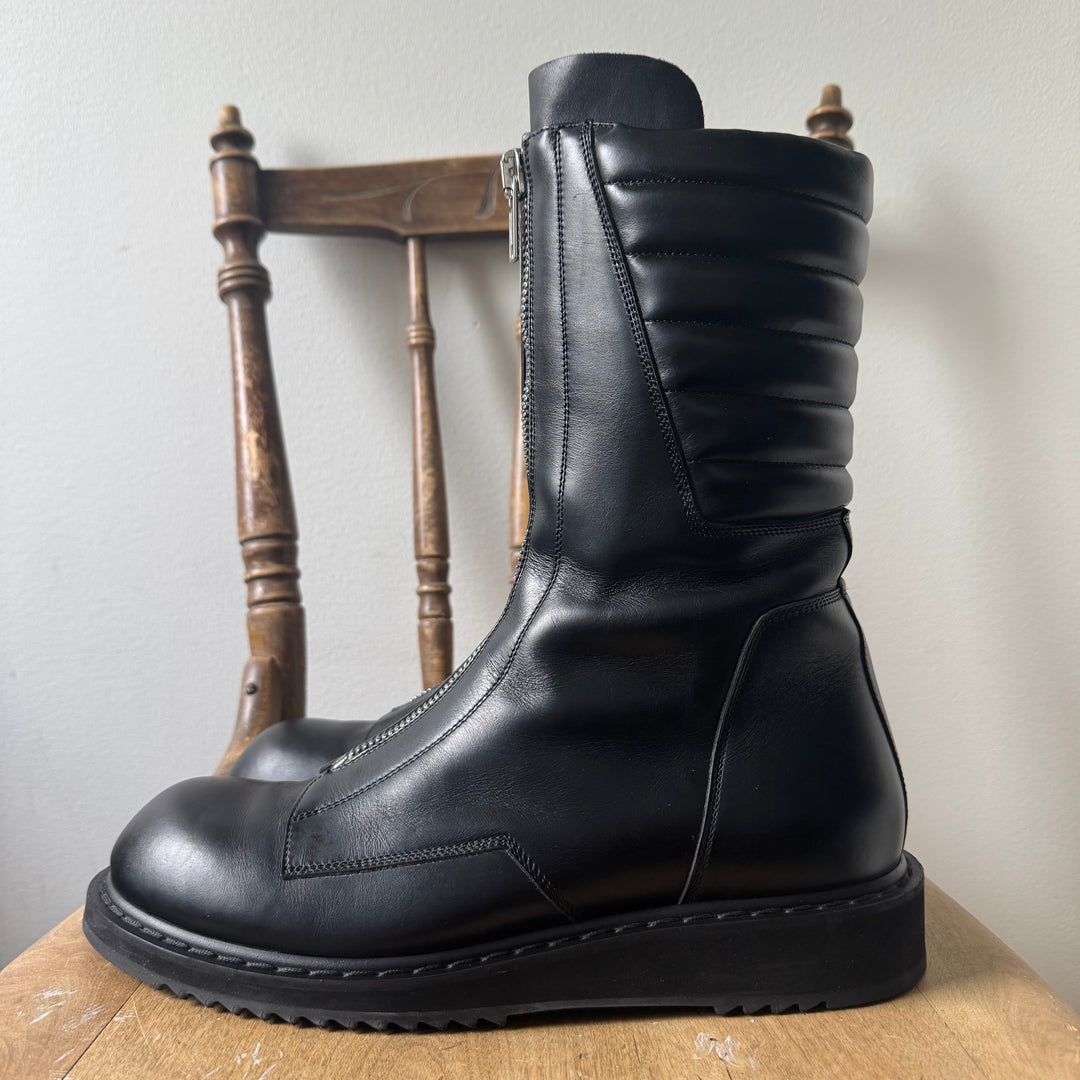 Rick Owens FW2022 Black Leather Mohawk Basket Creeper Boots