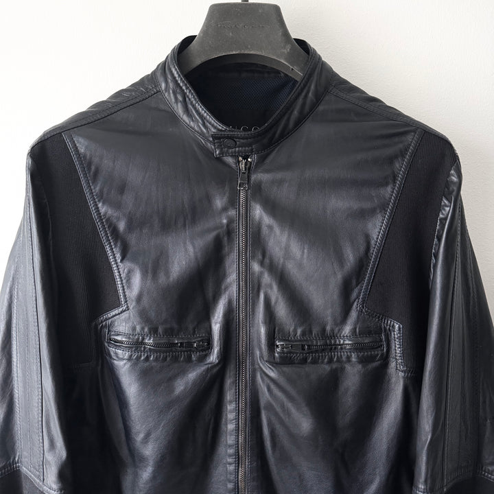 Gucci By Tom Ford SS1999 Navy Hybrid Cafe Racer Leather Jacket