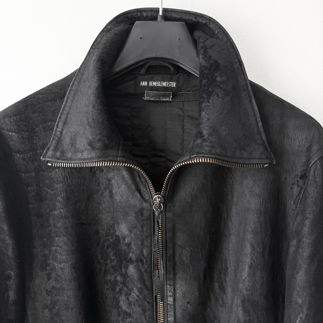 Ann Demeulemeester FW2002 Black Blistered Shaved Leather Jacket