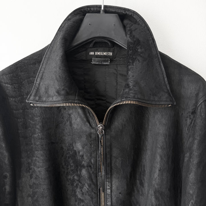 Ann Demeulemeester FW2002 Black Blistered Shaved Leather Jacket