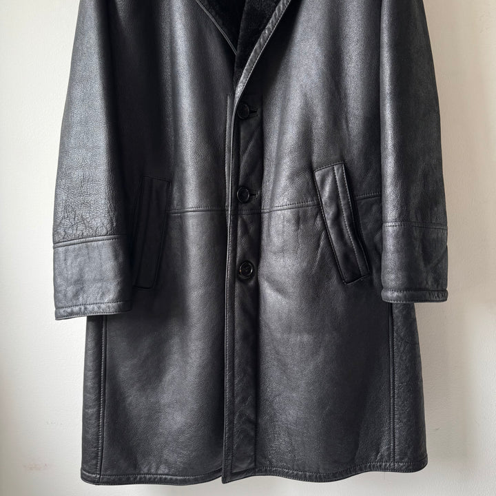 Prada FW2002 Black Long Shearling Leather Coat