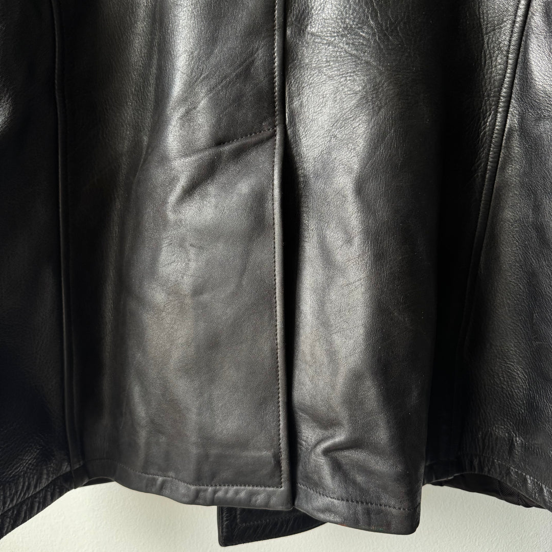 Prada 1990's Black Calf Leather 4-Pocket Double Breasted Peacoat Jacket