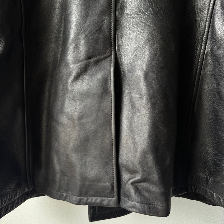 Prada 1990's Black Calf Leather 4-Pocket Double Breasted Peacoat Jacket