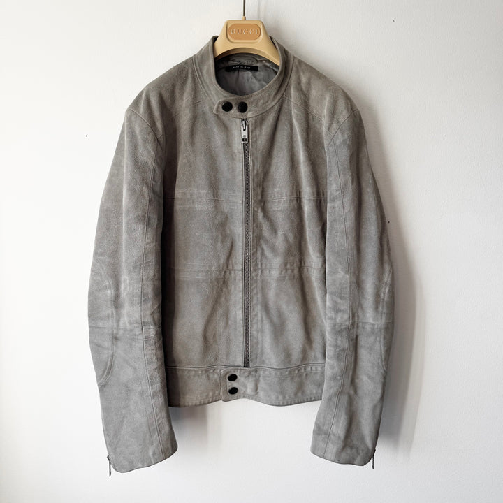 Gucci By Tom Ford FW2004 Grey Suede Moto Biker Leather Jacket