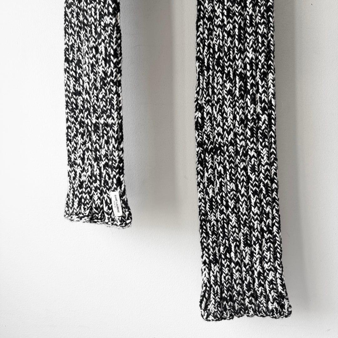 Saint Laurent Black/White Heavy Chunky Knit Wool Scarf