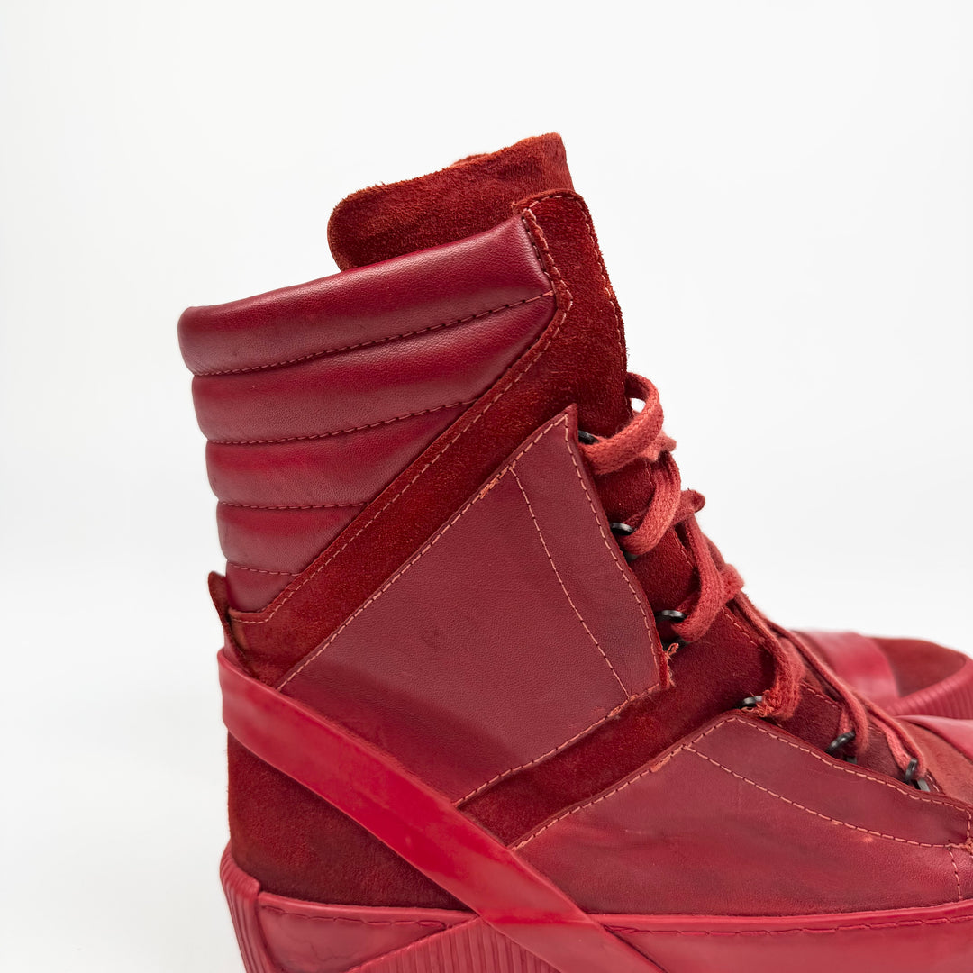Boris Bidjan Saberi AW2015 Red Lamb Leather Bamba 2 High-Top Sneakers