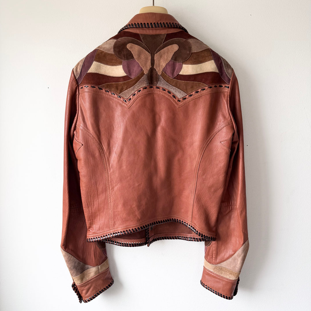 Gucci By Tom Ford SS2004 Brown Butterfly Patchwork Western Leather Jacket