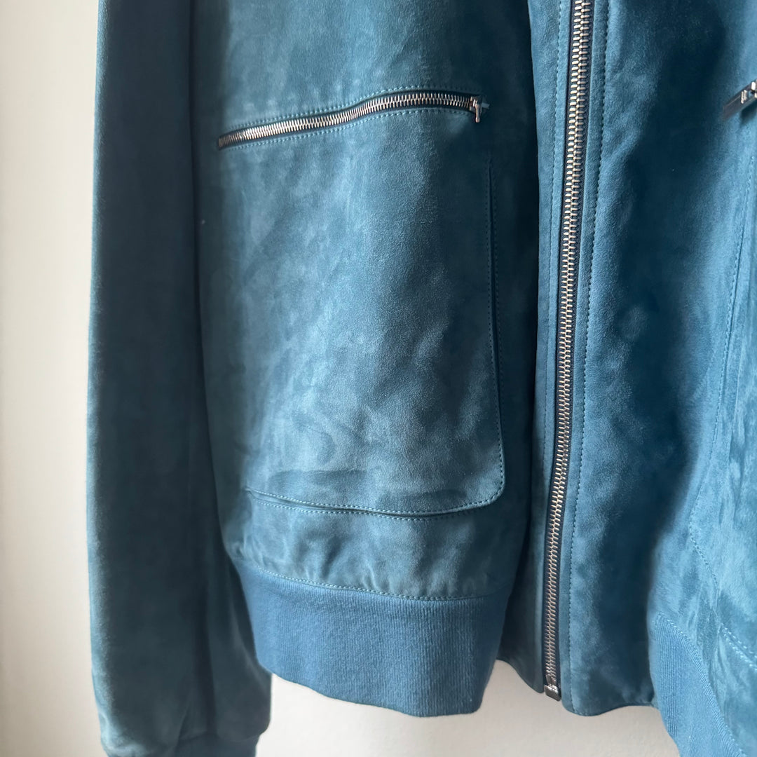 Hermes Blue Nubuck Leather Bomber Jacket