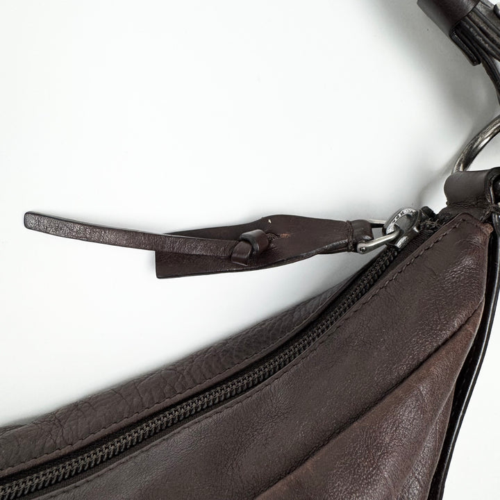 Yves Saint Laurent Rive Gauche SS2002 Brown XL Mombasa Leather Croissant Crossbody Bag
